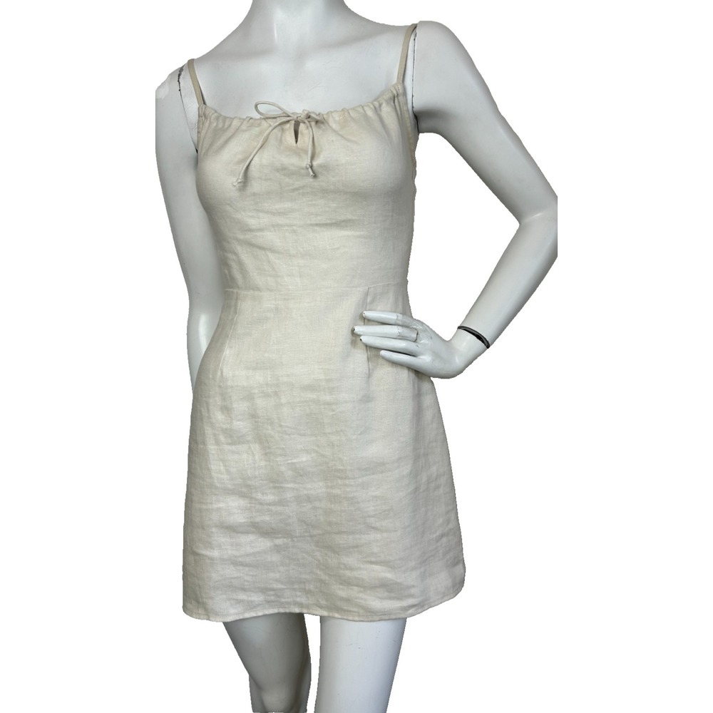 Reformation Violaine Linen Mini Dress Size 0 Beige Straps Adjustable Sleeveless - Picture 2 of 12